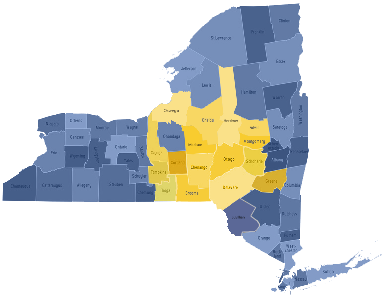 Map of counties served by A&D Transport Services, list below